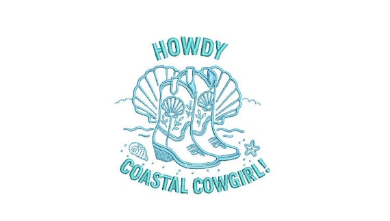 Howdy Coastal Cowgirl  - Western Machine Embroidery File design - 4x4 inch hoop - Cowgirl Design - Beach Embroidery