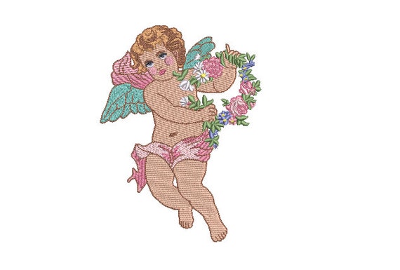 Cherub Embroidery Design -Machine Embroidery File - 5x7 inch hoop - Roses Wreath Cherub Embroidery