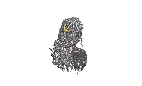 Celestial Girl  Embroidery Design -  Moon Child Machine Embroidery File design - 4x4 inch hoop - instant download