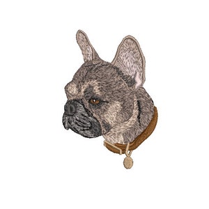 Blue Fawn Frenchie Portrait Machine Embroidery File design - 4x4 inch hoop - French Bulldog Embroidery - Pet Portrait
