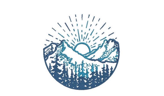 Mountains Sun Adventure Machine Embroidery File design - 7x12 inch or 18x30 cm hoop - Instant Download