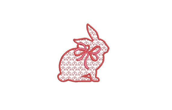 Valentine Hearts Bunny with bow  - Machine Embroidery File design 4 x 4 inch hoop - Easter Embroidery Design