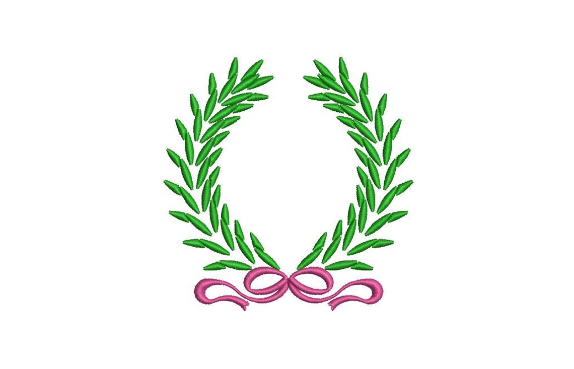 Laurel Bow Wreath Monogram Frame Machine Embroidery File | Etsy