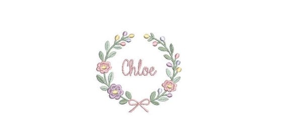 Hand Embroidered Style Wreath - Monogram Frame Machine Embroidery File design - 4x4 inch hoop