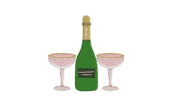 Champagne and pink crystal glasses - Machine Embroidery File design  - 4x4 hoop - Wedding Embroidery
