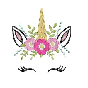 ユニコーン刺繍デザイン - 機械刺繍ユニコーンの顔の花機械刺繍ファイルデザイン5 x 7インチフープ
