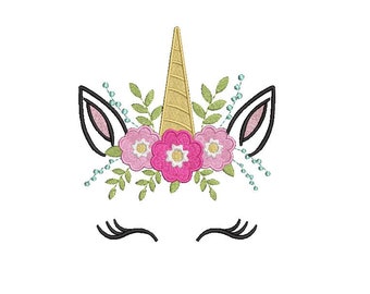 Unicorn Embroidery design - Machine Embroidery Unicorn Face Flowers Machine Embroidery File design 5x7 inch hoop