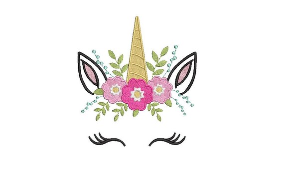 Unicorn Embroidery design - Machine Embroidery Unicorn Face Flowers Machine Embroidery File design 5x7 inch hoop