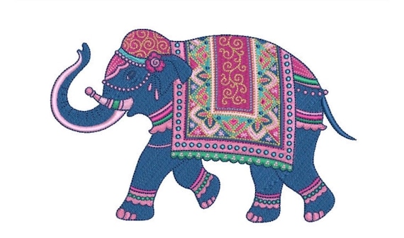 Fancy Elephant -Machine Embroidery File design  - 5x7 hoop - instant download - Chinoiserie Elephant Embroidery Design