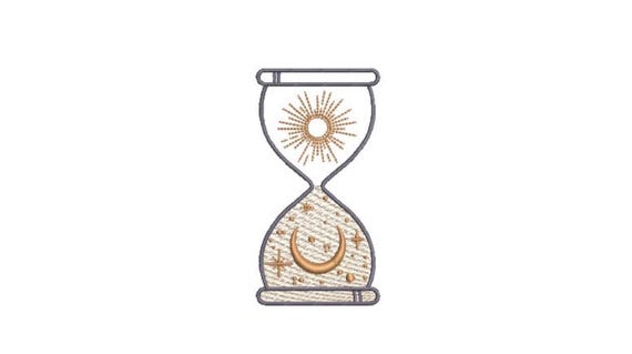 Celestial Mystical Moon Stars Hourglass Machine Embroidery File design 4 x 4 inch hoop - instant download