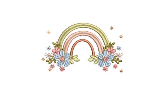 Little Flower Rainbow  - Machine Embroidery File design - 5x7 inch hoop - Monogram Frame - Flowers Rainbow Embroidery Design