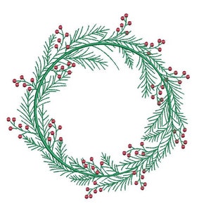 Christmas Holly Wreath Embroidery - Machine Embroidery File - design 5x7 inch hoop - Monogram frame