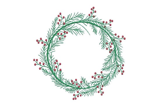 Christmas Holly Wreath Embroidery - Machine Embroidery File - design 5x7 inch hoop - Monogram frame