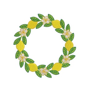 Lemon Wreath - Machine Embroidery File design - 4 x 4 inch hoop - Monogram Frame