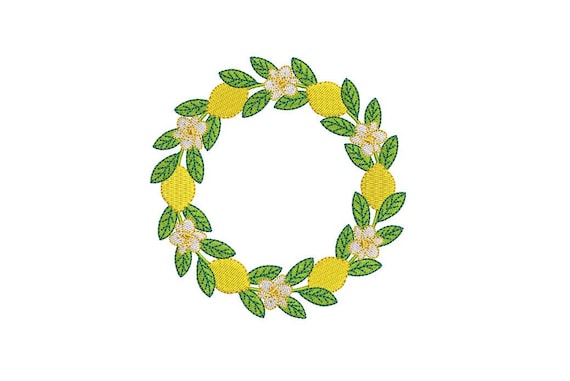 Lemon Wreath - Machine Embroidery File design - 4 x 4 inch hoop - Monogram Frame