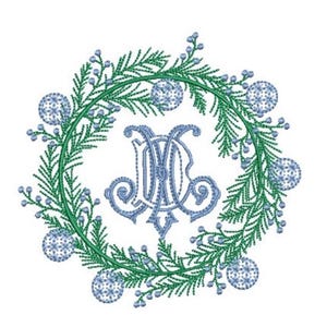 Blue Ornament Wreath Embroidery - Machine Embroidery File - design 4x4 inch hoop - Chinoiserie Monogram frame