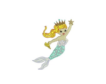 Princess Queen Mermaid Machine Embroidery File design 5x7 inch hoop - instant download