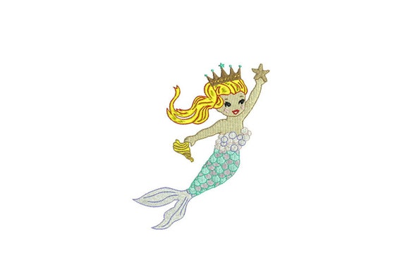 Princess Queen Mermaid Machine Embroidery File design 5x7 inch hoop - instant download