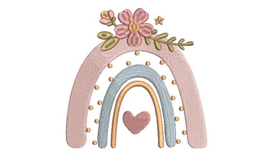 Pretty Rainbow - Machine Embroidery File design - 5x7 inch hoop - Monogram Frame - Flowers Rainbow Embroidery Design