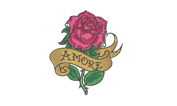 Amore Rose Tattoo Machine Embroidery File design 5 x 7 inch hoop - instant download