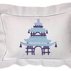 Chinoiserie Chic Monogram - Pink Pagoda Machine Embroidery File design - 8x12 inch hoop