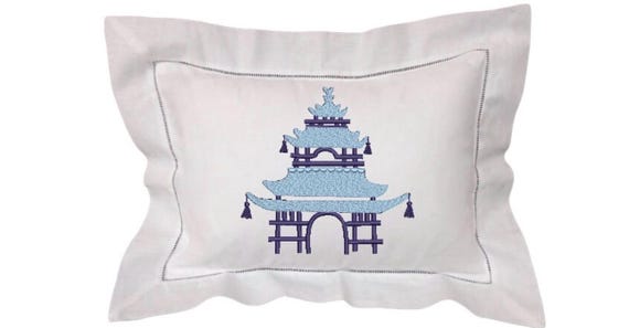 Chinoiserie Chic Monogram - Pink Pagoda Machine Embroidery File design - 8x12 inch hoop
