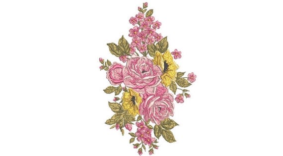 Floral Arrangement Embroidery Design -  Rose Machine Embroidery File design - 5x7 inch hoop - instant download
