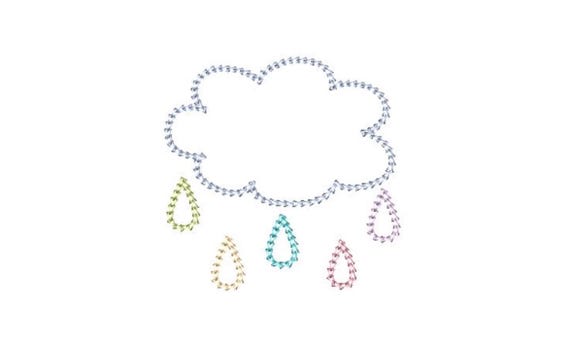 Chain Stitch Rain Cloud Machine Embroidery File design 4 x 4 inch hoop Instant Download - Monogram Frame