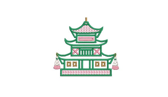 Pretty Ombre Tassel Pagoda - Chinoiserie Chic Design - 4x4 inch hoop - Machine Embroidery Design