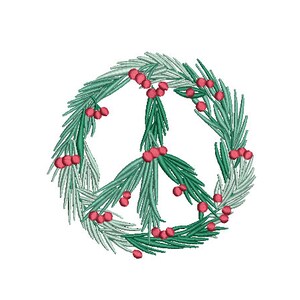 Peace Xmas Holly Wreath Embroidery - Machine Embroidery File - design 5x7 inch hoop - Monogram frame - Christmas Embroidery Design