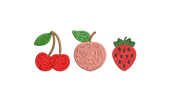 Chenille Cherry, Strawberry, Peach 3D Puffy Foam Files - Machine Embroidery Files 3x3 inch hoop - 2-2.5 inch size designs