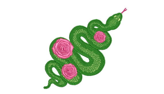 Roses Snake Embroidery Design -  Urban Modern Machine Embroidery File design - 5x7 inch hoop - instant download