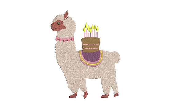 Llama Alpaca Birthday Cake Machine Embroidery File design 5x7 inch hoop - instant doenload