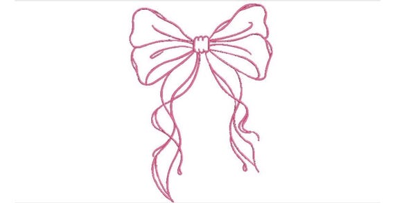 Big Sketched Bow Machine Embroidery File design - 8x12 inch hoop - Pretty Bow Embroidery Design