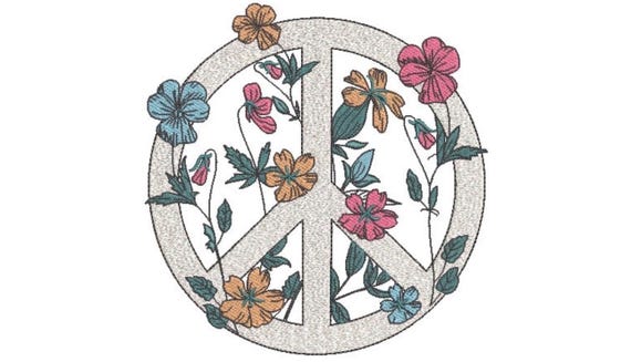 Wildflower Peace Sign - Machine Embroidery File design - 8x8 inch hoop -  instant download