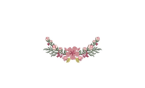 Pink and Sage Flowers Machine Embroidery File design - 4 x 4 inch hoop - Flower Machine Embroidery Design