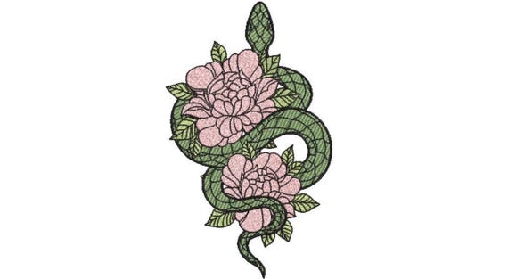 Snake Flowers Filled Embroidery Design -  Modern Machine Embroidery File design - 5x7 inch hoop - instant download