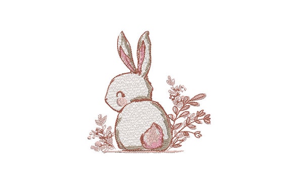 Bunny Flowers Sketch Machine Embroidery File design - 4x4 inch hoop - Easter Embroidery Design
