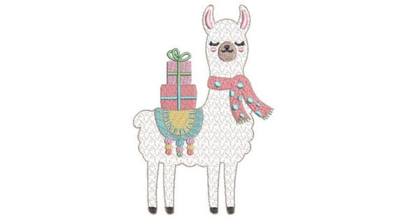 Llama Presents - Machine Embroidery File design 5x7 inch hoop - Fancy Fill Llama Embroidery Design