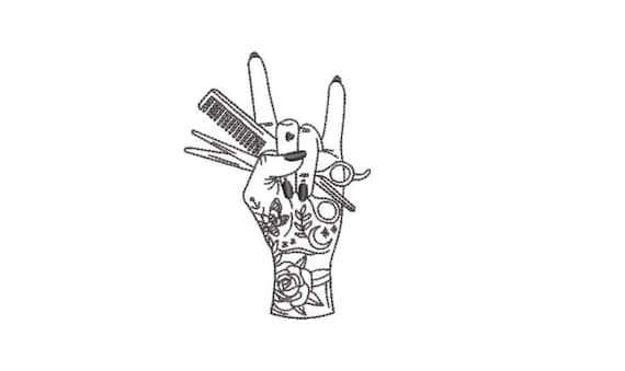 Barber Hand Embroidery Design -  Tattoos Machine Embroidery File design - 4x4 inch hoop - instant download