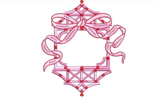 Chinoiserie Chic - Monogram Bamboo Bow Pagoda Frame - Machine Embroidery File design 5x7 hoop