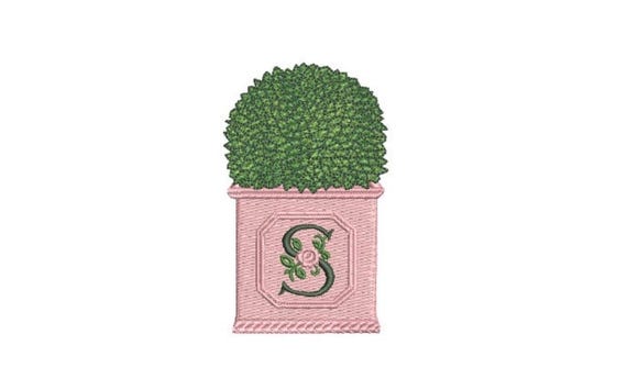 Boxwood Planter Pot Monogram Frame Embroidery - Hamptons Pot Plant - Machine Embroidery File design - 4 x 4 inch hoop - Instant Download