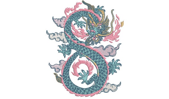 Beautiful Dragon Embroidery Design -  Urban Modern Machine Embroidery File design - 5x7 inch hoop - instant download