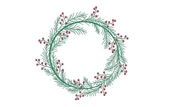 Christmas Holly Wreath Embroidery - Machine Embroidery File - design 8x8 inch hoop - Monogram frame