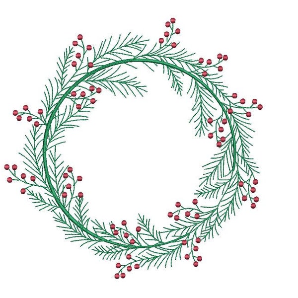 Broderie de Noël Holly Wreath - cadre monogramme broderie fichier - hoop design 8 x 8 pouces - Machine