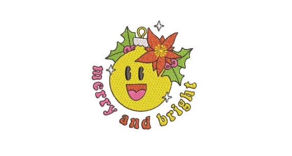 Merry And Bright Happy  - Machine Embroidery File design 4x4 inch hoop - instant download