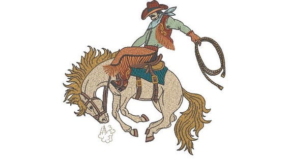Rodeo Cowboy - Bucking Horse Machine Embroidery File design - 8x8 inch hoop - Western Embroidery Design Download
