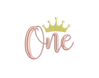 Crown - ONE - First Birthday-  Machine Embroidery File design - 4x4 hoop - embroidery design