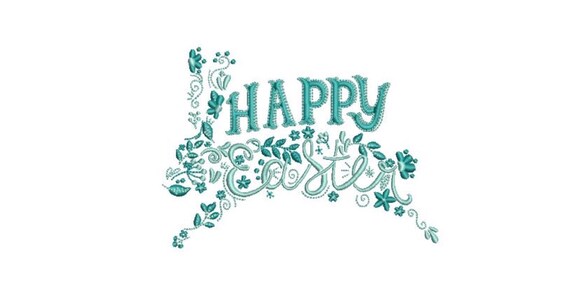 Easter Bunny Machine Embroidery File design - 5x7 inch hoop -Teal Bunny Happy Easter Embroidery Design