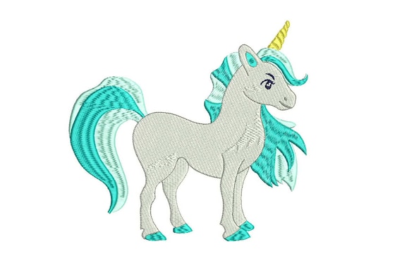 Unicorn Embroidery Design - Aqua Unicorn Machine Embroidery File design 7x12 inch or 18x30cm hoop - Instant Download